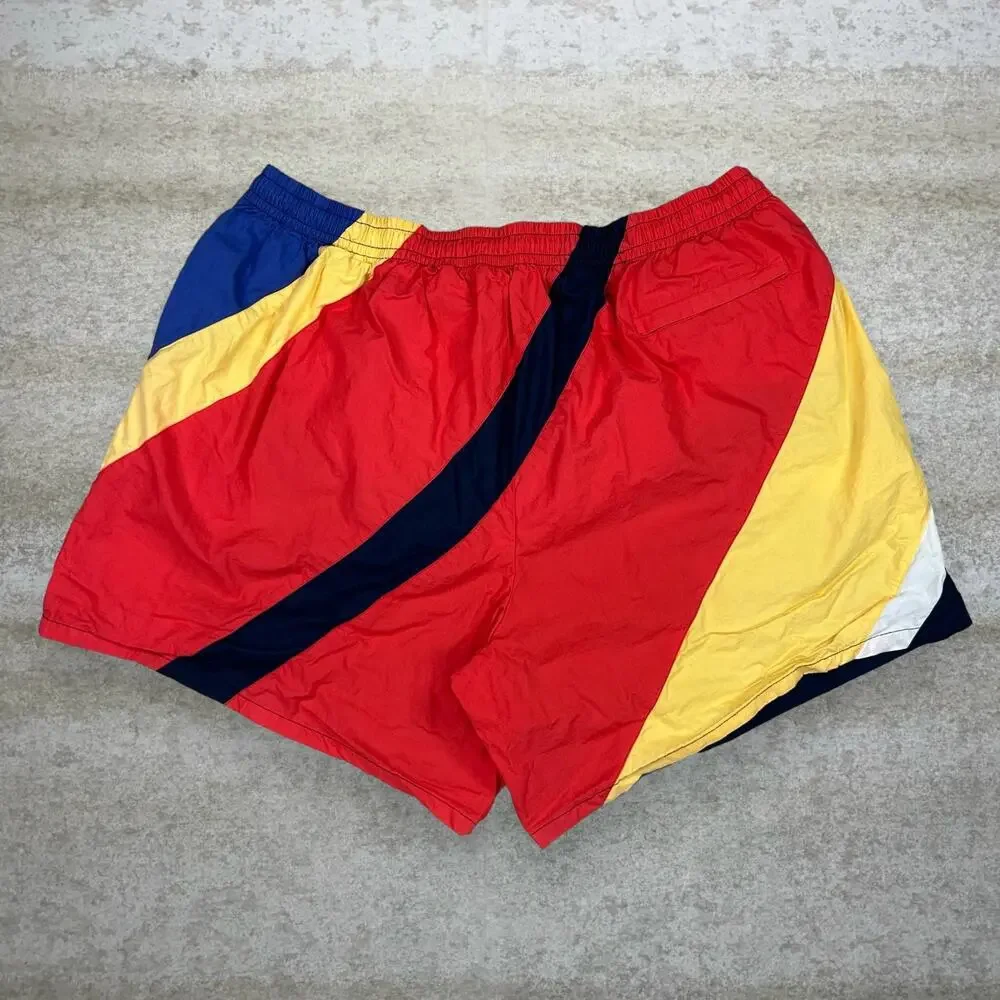 Vintage 90s Swim Trunks Mens XL Baggy Red Yellow Black White Lined